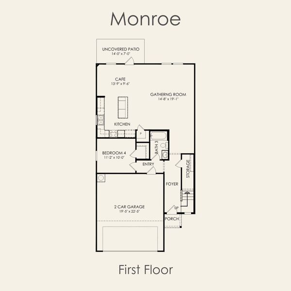 2D floor plan layout for the Monroe by Pulte Homes in Crosswinds, Kyle, TX (Image 4).