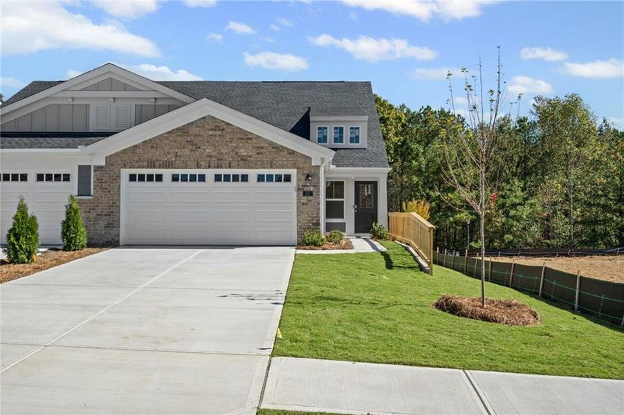 Front exterior of a new home in Villas at Gold Creek, Dawsonville, GA, highlighting curb appeal (Image 22). Front exterior of a new home in Villas at Gold Creek, Dawsonville, GA, highlighting curb appeal (Image 22).
