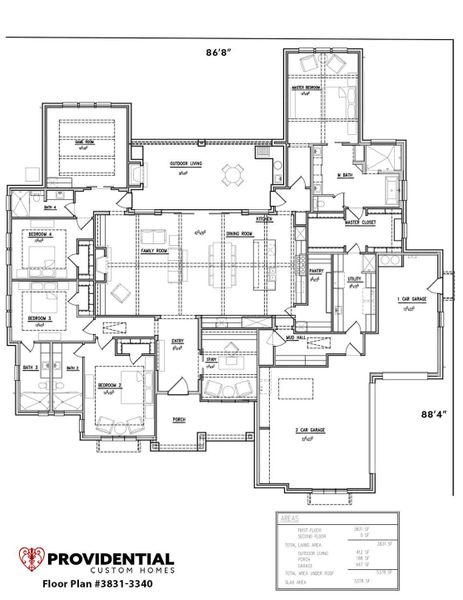2D floor plan layout for the Plan 3340 by PROVIDENTIAL CUSTOM HOMES in Eden Ranch, Lewisville, TX (Image 1). 2D floor plan layout for the Plan 3340 by PROVIDENTIAL CUSTOM HOMES in Eden Ranch, Lewisville, TX (Image 1).