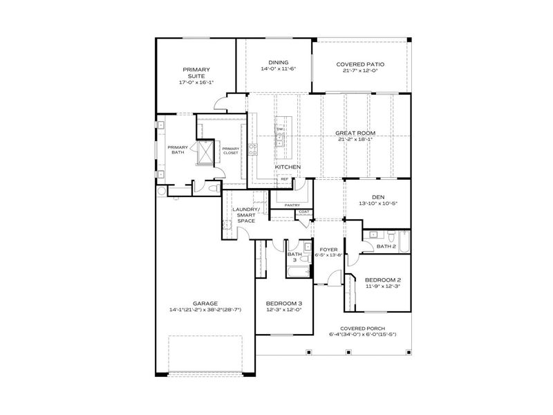 2D floor plan layout for the The Sunrise II by Davidson Homes LLC in Westwood, Prescott, AZ (Image 3). 2D floor plan layout for the The Sunrise II by Davidson Homes LLC in Westwood, Prescott, AZ (Image 3).