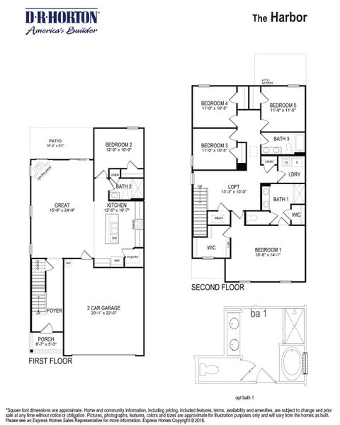2D floor plan layout for the HARBOR by D.R. Horton in Reserve at Hickory Ridge, Columbia, TN (Image 3).