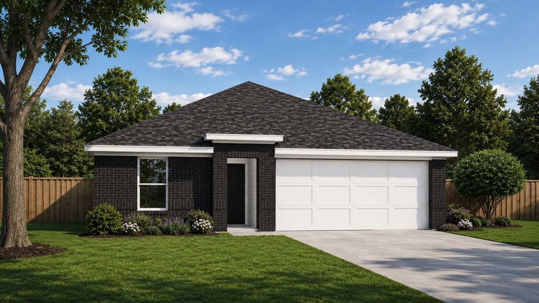 Front exterior of a new home in Sunterra Lakes, Brookshire, TX, highlighting curb appeal (Image 1). Front exterior of a new home in Sunterra Lakes, Brookshire, TX, highlighting curb appeal (Image 1).