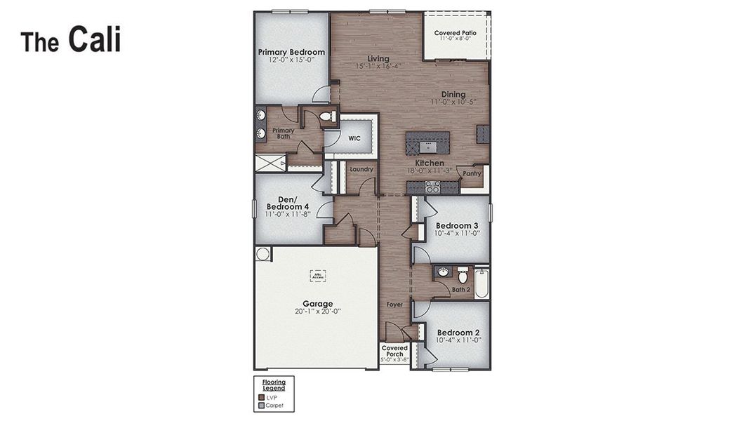 2D floor plan layout for the CALI by D.R. Horton in The Grove at Blake Farm, Wilmington, NC (Image 3).