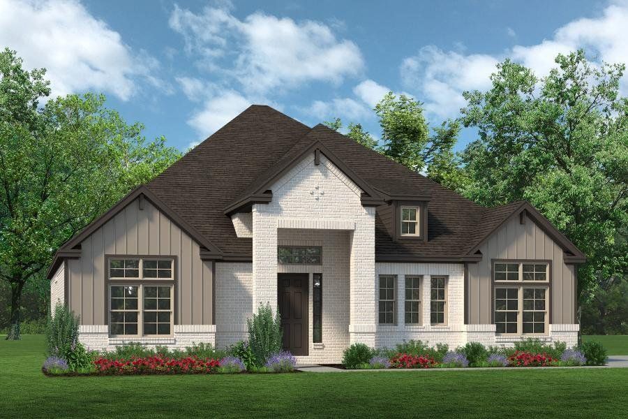 Front exterior of a new home in Joshua Meadows, Joshua, TX, highlighting curb appeal (Image 2). Front exterior of a new home in Joshua Meadows, Joshua, TX, highlighting curb appeal (Image 2).