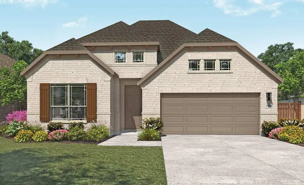 Front exterior of a new home in Sunterra, Katy, TX, highlighting curb appeal (Image 1). Front exterior of a new home in Sunterra, Katy, TX, highlighting curb appeal (Image 1).