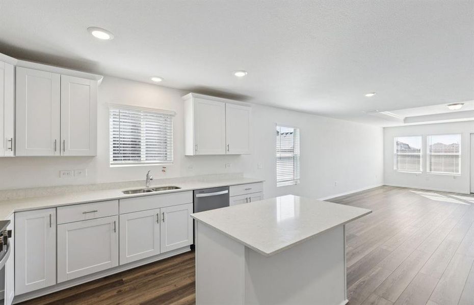 Nice island overlooking gathering room and dining areas Nice island overlooking gathering room and dining areas