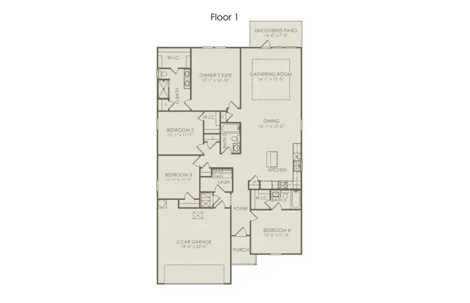 2D floor plan layout of this home in Mobberly Farms, Pilot Point, TX (Image 2).