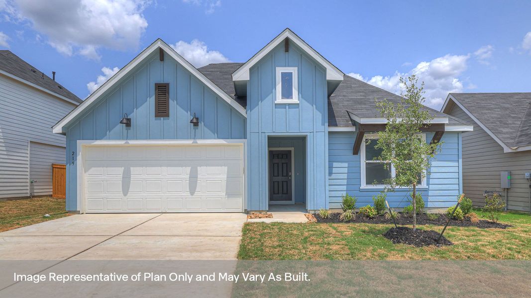 Front exterior of a new home in Trace, San Marcos, TX, highlighting curb appeal (Image 1). Front exterior of a new home in Trace, San Marcos, TX, highlighting curb appeal (Image 1).