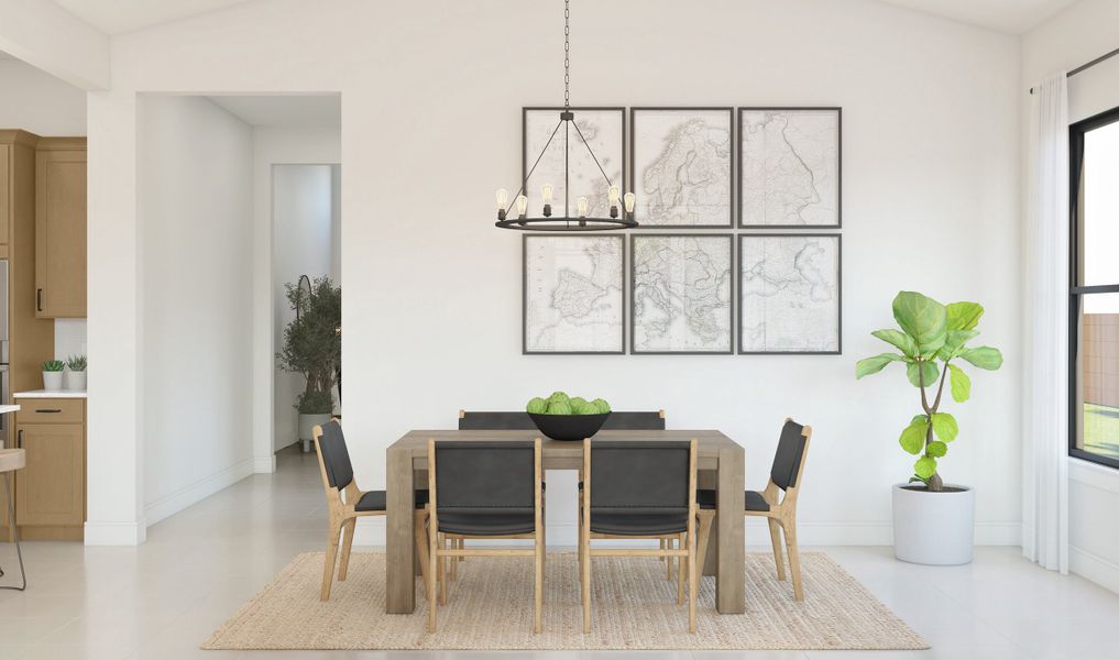 Cozy dining area with chandelier and great room with gorgeous floors