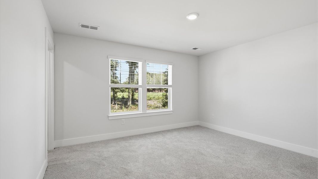 Serene and stylish primary bedroom featuring carpet flooring and a thoughtful, modern layout near Downtown Anderson