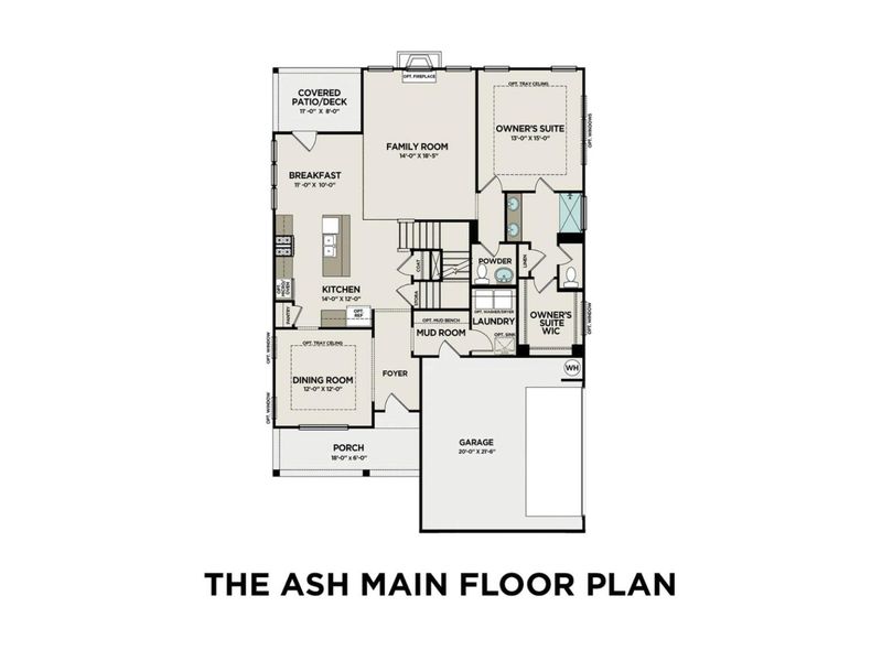 2D floor plan layout for the The Ash A Side-Entry by Davidson Homes LLC in Calista Farms, White House, TN (Image 3).