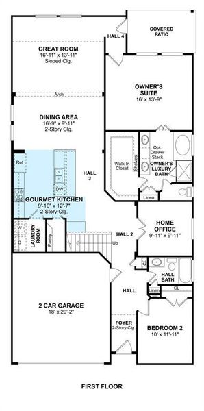 The Elmore floor plan by K. Hovnanian Homes. 1st Floor Shown. *Prices, plans, dimensions, features, specifications, materials, and availability of homes or communities are subject to change without notice or obligation.