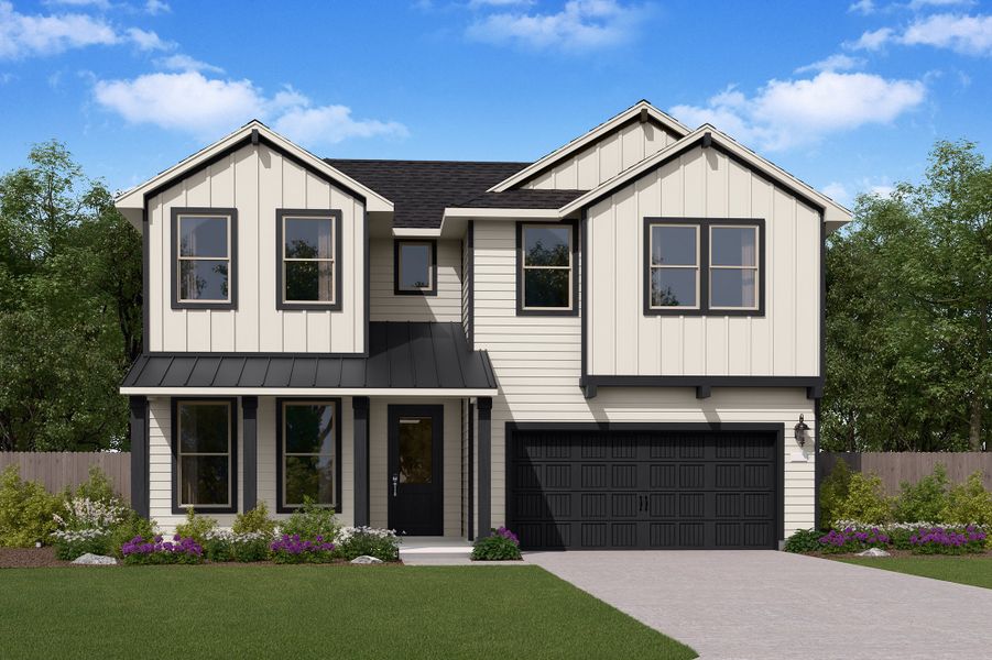 Representative exterior photo of a completed home built from the Miller by Risewell Homes in The Canopies, Splendora, TX (Image 6). Representative exterior photo of a completed home built from the Miller by Risewell Homes in The Canopies, Splendora, TX (Image 6).