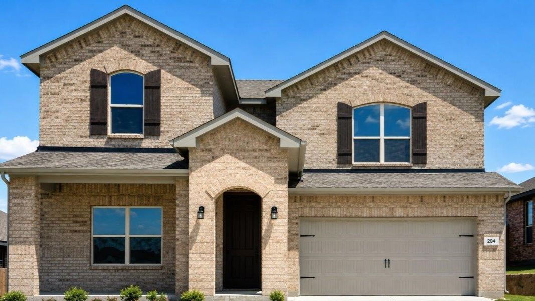Front exterior of a new home in Bluestem, Rhome, TX, highlighting curb appeal (Image 1). Front exterior of a new home in Bluestem, Rhome, TX, highlighting curb appeal (Image 1).