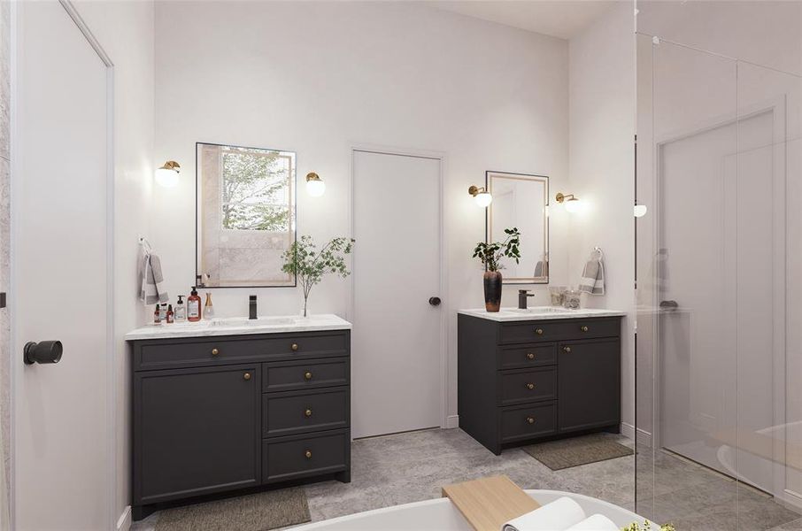 Primary Bath: Images are digital renders and digitally staged.