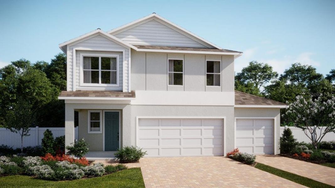 Front exterior of a new home in Harrell Oaks, Orlando, FL, highlighting curb appeal (Image 1). Front exterior of a new home in Harrell Oaks, Orlando, FL, highlighting curb appeal (Image 1).