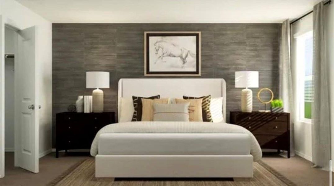 Bedroom with tile walls