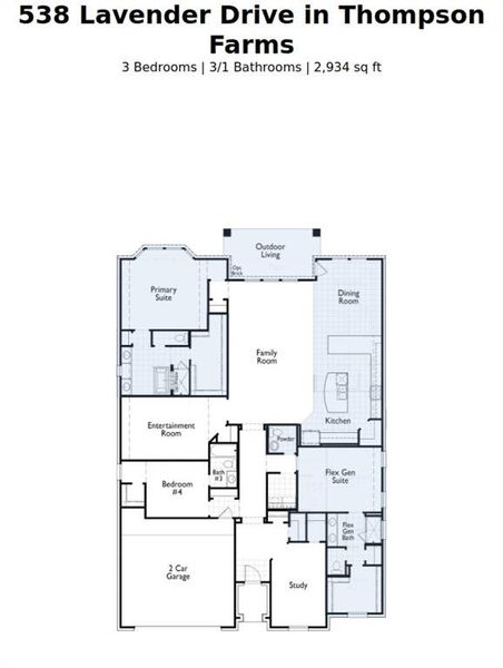 2D floor plan layout of this home in Thompson Farms: 60ft. lots, Van Alstyne, TX (Image 3). 2D floor plan layout of this home in Thompson Farms: 60ft. lots, Van Alstyne, TX (Image 3).