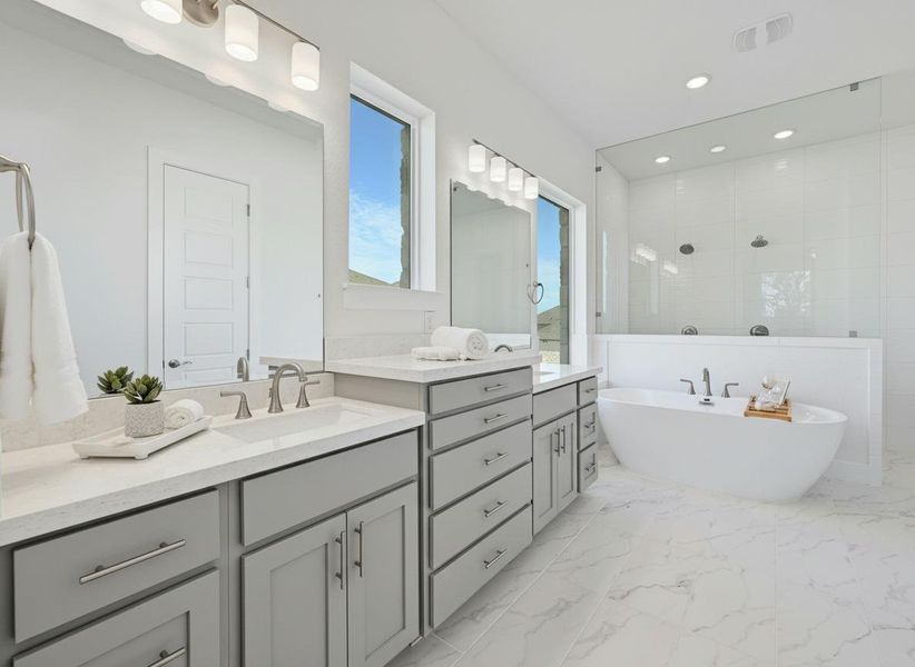 Furnished interior view inside a new home in Rough Hollow, Lakeway (Image 17).