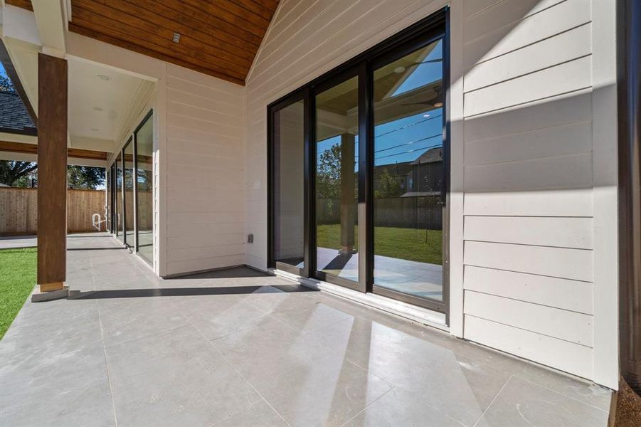 This is the view of the covered patio from the master bedroom