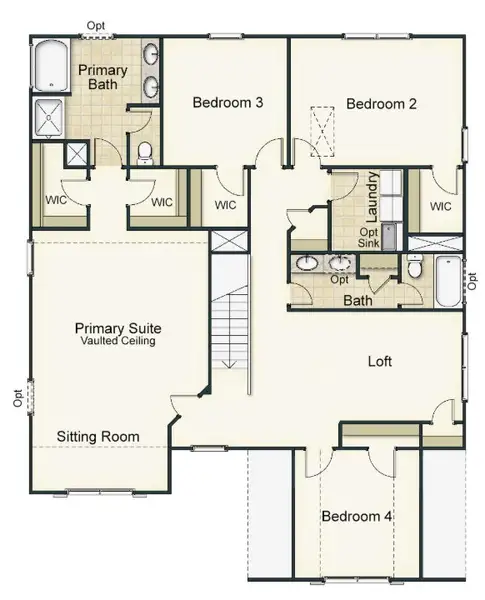 2D floor plan layout for the Fairfield Lux by Keystone Homes NC in Weybridge, Burlington, NC (Image 5).