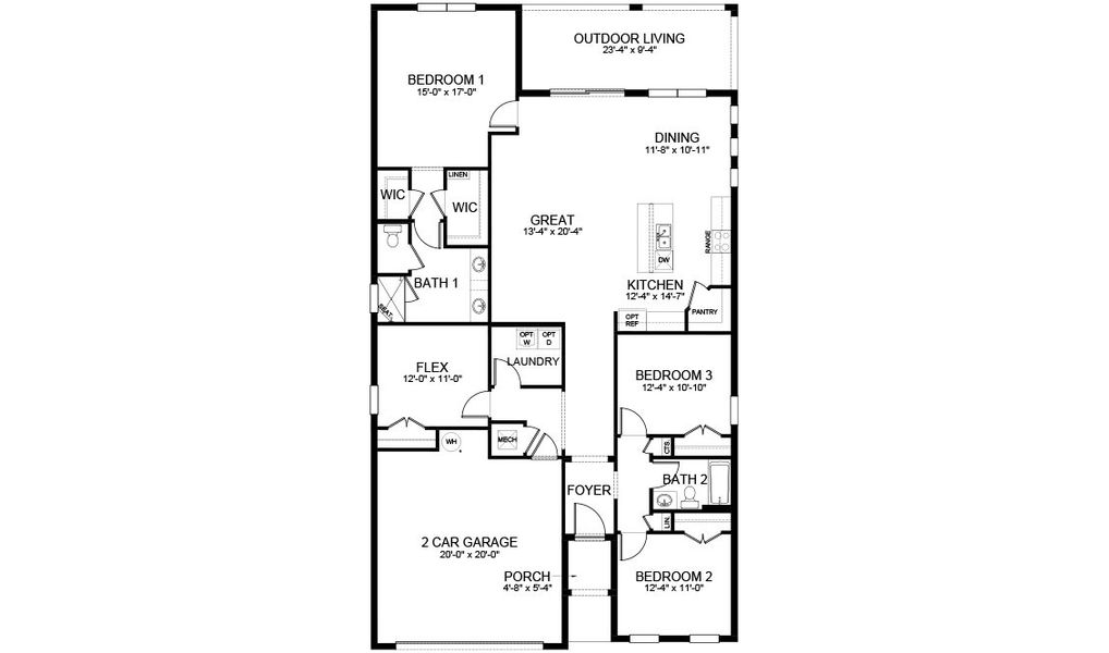 2D floor plan layout of this home in Coral Bay - Express & Tradition, North Fort Myers, FL (Image 2).
