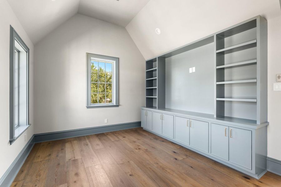 This 5th bedroom/game room features vaulted ceiling, color drenched farrow and ball paint and ample storage. This 5th bedroom/game room features vaulted ceiling, color drenched farrow and ball paint and ample storage.