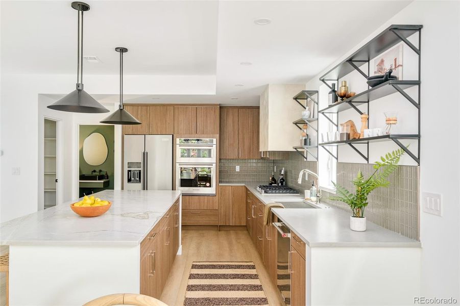 The gorgeous natural quartzite island is a chef's