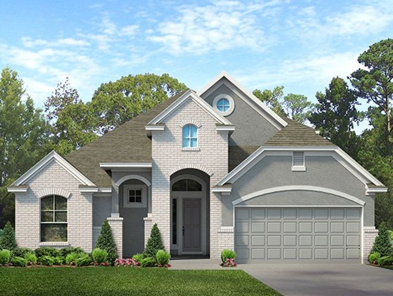 Front exterior of a new home in The Highlands, Porter, TX, highlighting curb appeal (Image 14). Front exterior of a new home in The Highlands, Porter, TX, highlighting curb appeal (Image 14).