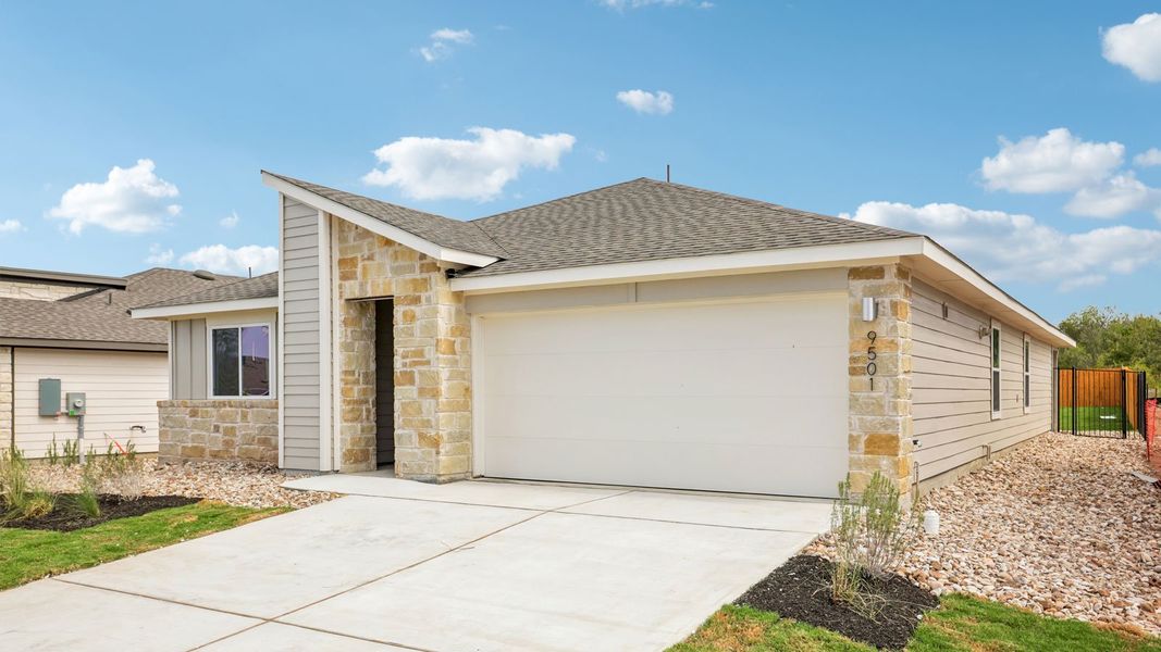 Front exterior of a new home in Trails at Wildhorse, Austin, TX, highlighting curb appeal (Image 18). Front exterior of a new home in Trails at Wildhorse, Austin, TX, highlighting curb appeal (Image 18).