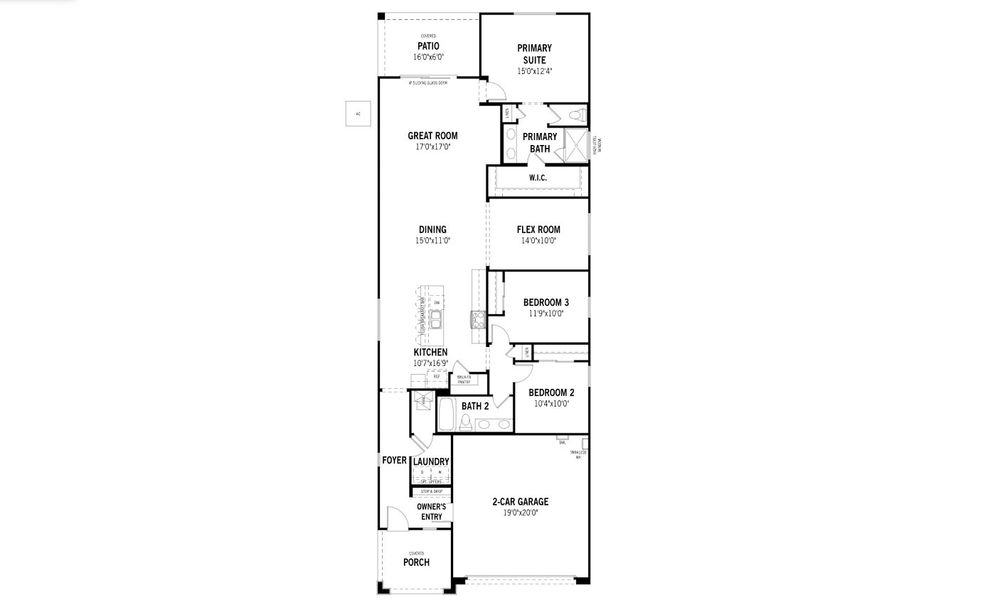 2D floor plan layout for the Ecru by Mattamy Homes in Baker Farms, Phoenix, AZ (Image 3).