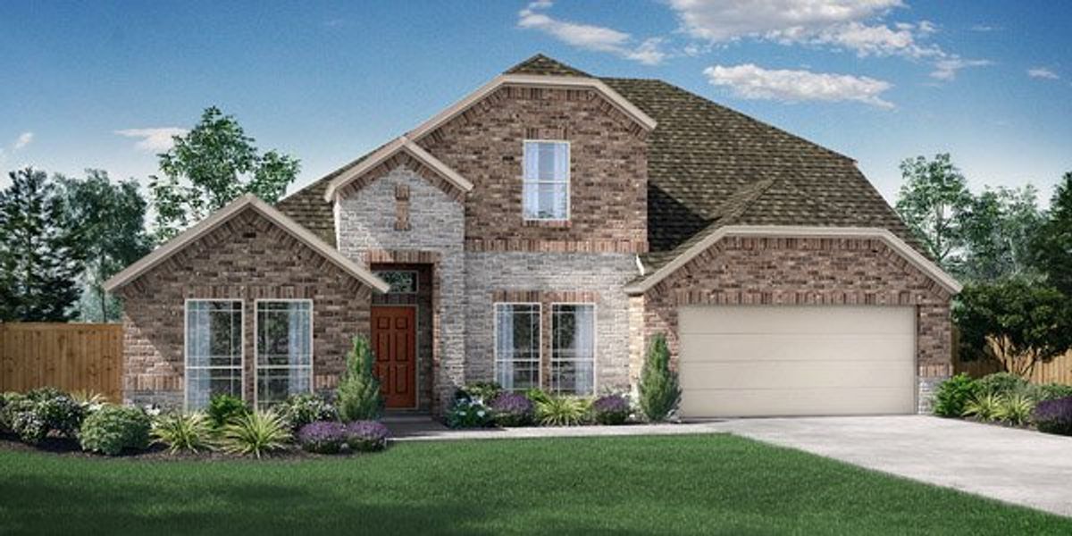 Front exterior of a new home in River Ranch, Van Alstyne, TX, highlighting curb appeal (Image 1). Front exterior of a new home in River Ranch, Van Alstyne, TX, highlighting curb appeal (Image 1).