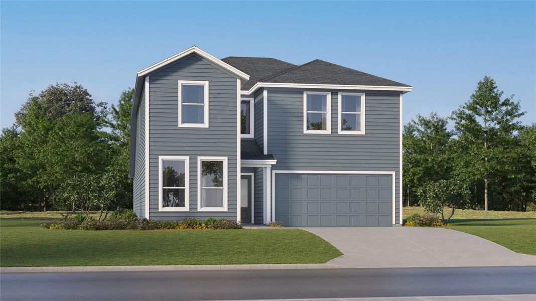 Front exterior of a new home in River Bridge Ranch, San Marcos, TX, highlighting curb appeal (Image 20).