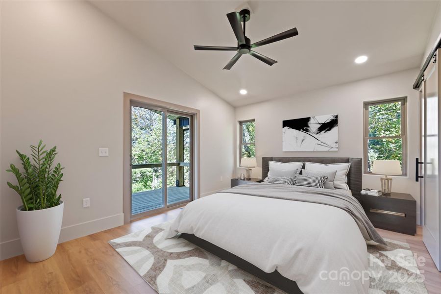 Primary suite with National Park views from bed *Photo has been digitally staged for design purposes*