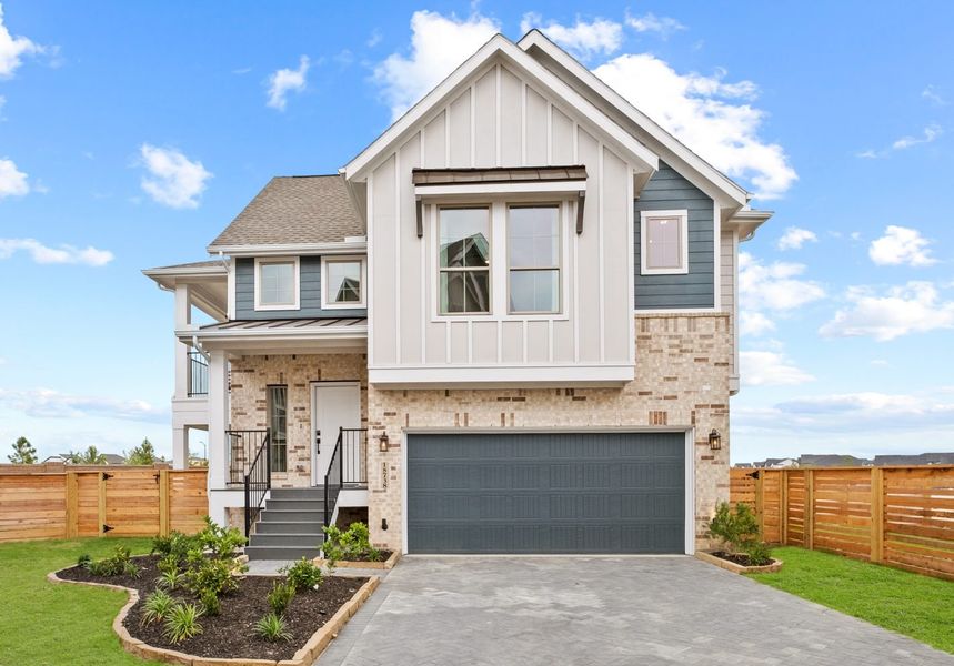Representative exterior photo of a completed home built from the Oakdale – Courtyard Collection by Chesmar Homes in Bridgeland, Cypress, TX (Image 7).
