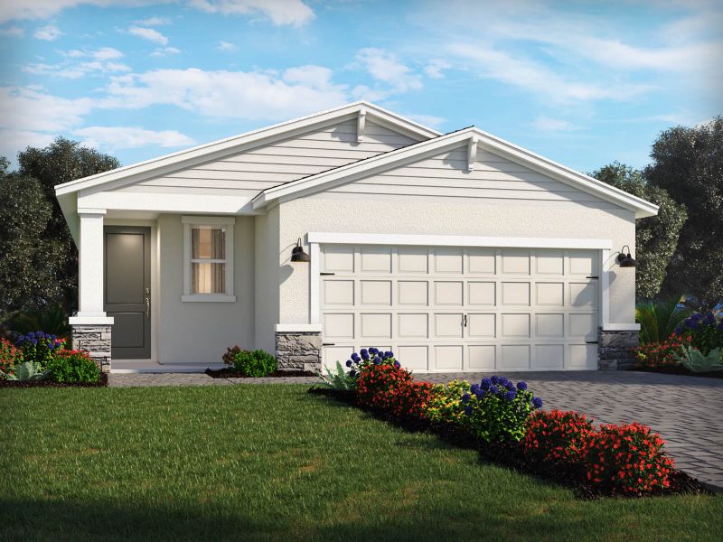 Representative exterior photo of a completed home built from the Canary by Meritage Homes in Crescent Lakes - Premier Series, Punta Gorda, FL (Image 1). Representative exterior photo of a completed home built from the Canary by Meritage Homes in Crescent Lakes - Premier Series, Punta Gorda, FL (Image 1).