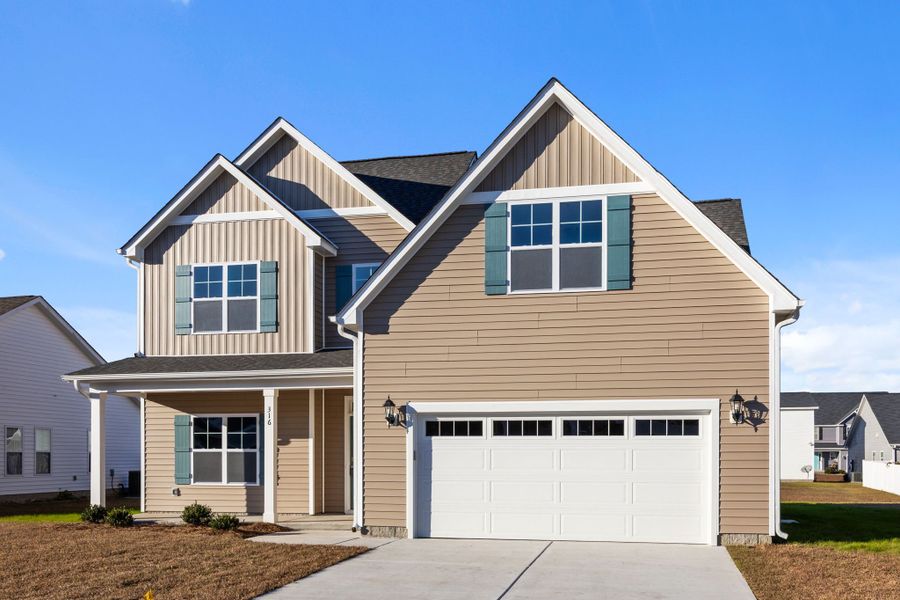 Front exterior of a new home in Arbor Hills South II, Greenville, NC, highlighting curb appeal (Image 21).