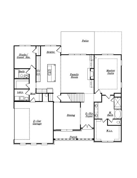 2D floor plan layout for the (GA) The Brunswick | Side Entry by Reliant Homes in Grove Park, Covington, GA (Image 3).