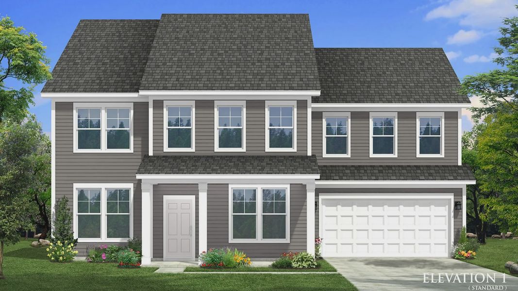 Representative exterior photo of a completed home built from the Townsend by DRB Homes in Michaux Gardens, Belmont, NC (Image 6). Representative exterior photo of a completed home built from the Townsend by DRB Homes in Michaux Gardens, Belmont, NC (Image 6).