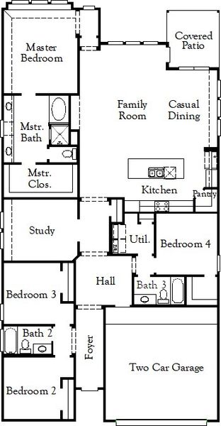 2D floor plan layout for the Denison II by Coventry Homes in Blackhawk, Pflugerville, TX (Image 3).