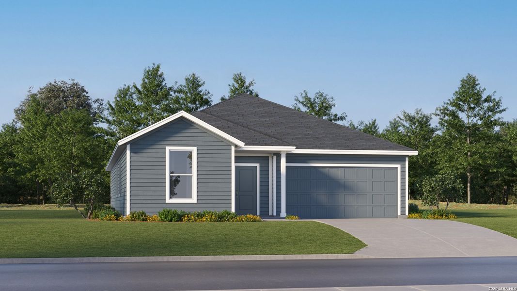 Front exterior of a new home in Voss Farms, New Braunfels, TX, highlighting curb appeal (Image 18).