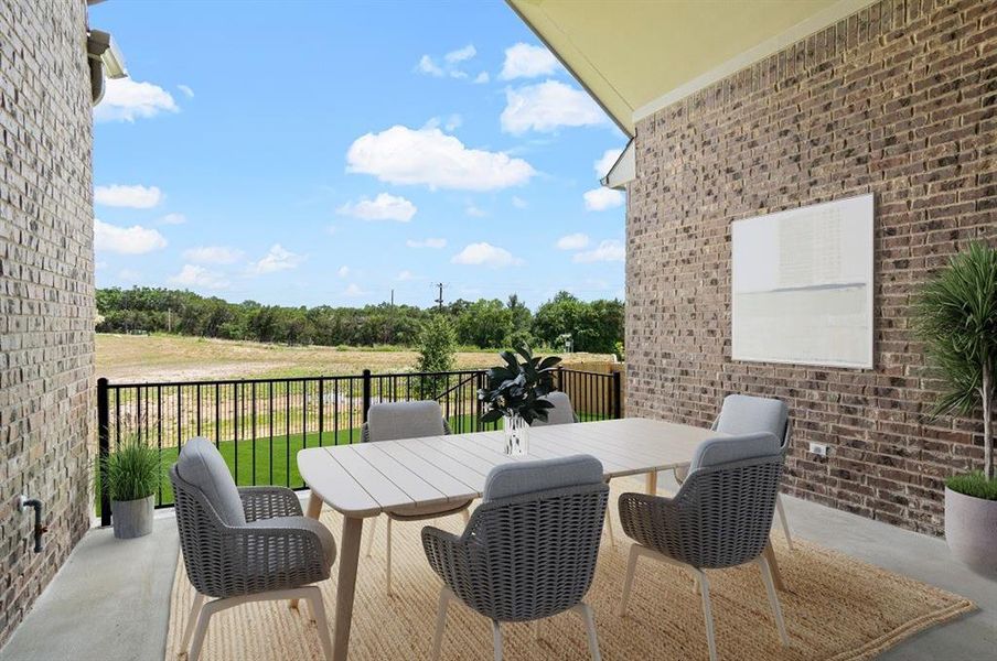 Virtually staged large covered patio