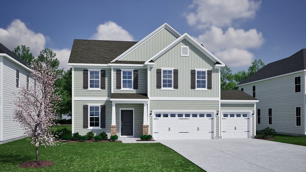 Representative exterior photo of a completed home built from the Cooper - Vanguard Collection by Mungo Homes in Scotts Hill Village, Wilmington, NC (Image 12).