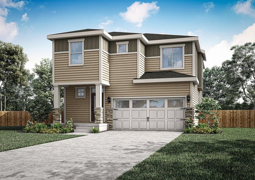 The Ridge is a beautiful two story home with siding.