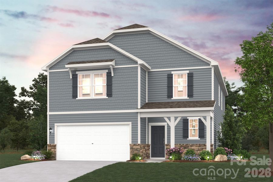 Front exterior of a new home in Grants Landing, Salisbury, NC, highlighting curb appeal (Image 1). Front exterior of a new home in Grants Landing, Salisbury, NC, highlighting curb appeal (Image 1).