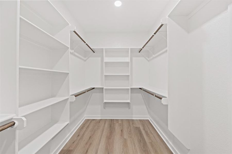 Walk in closet featuring light wood-type flooring