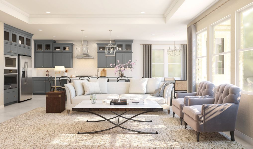 Great room with ceiling treatment Great room with ceiling treatment