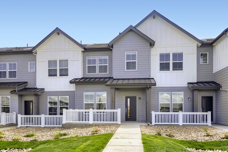 Front exterior of a new home in Riano Ridge, Loveland, CO, highlighting curb appeal (Image 1). Front exterior of a new home in Riano Ridge, Loveland, CO, highlighting curb appeal (Image 1).