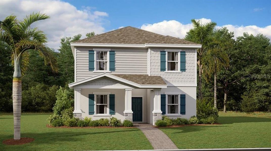 Front exterior of a new home in Wellness Ridge, Clermont, FL, highlighting curb appeal (Image 1). Front exterior of a new home in Wellness Ridge, Clermont, FL, highlighting curb appeal (Image 1).