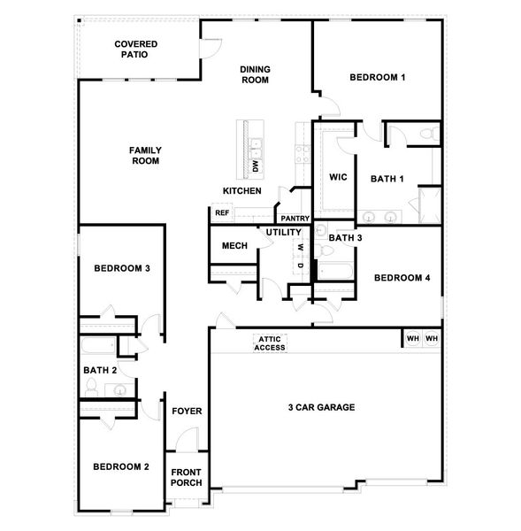 2D floor plan layout for the The Courtland by D.R. Horton in Prairie Lakes, Buda, TX (Image 3). 2D floor plan layout for the The Courtland by D.R. Horton in Prairie Lakes, Buda, TX (Image 3).